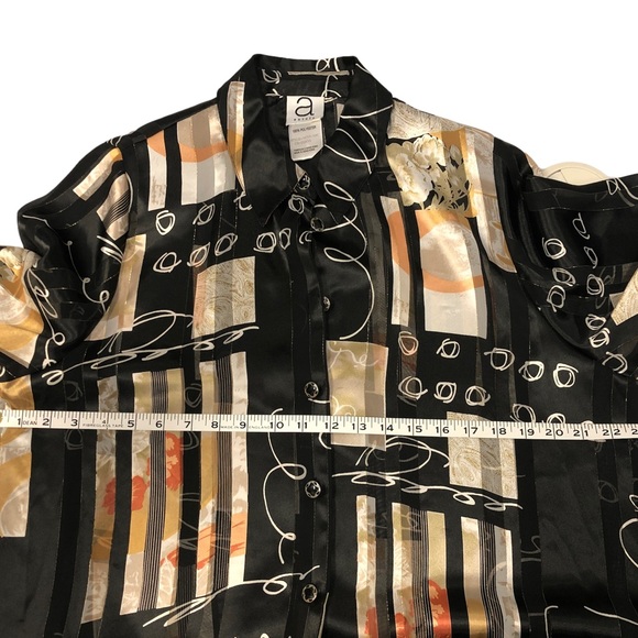 Vtg 90s Antels, Long Button Up Blouse, Black, golds. Sz 14 - Picture 7 of 10